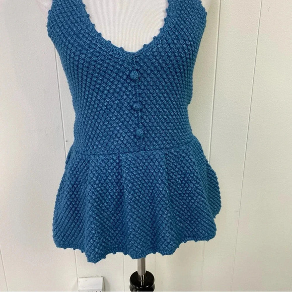 7 FOR ALL MANKIND boho knit crochet peplum top V Neck Bobble Knit Sz S Cottage - Picture 4 of 15